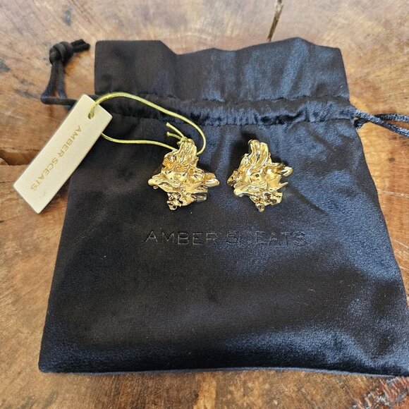 Amber Sceats Reese Earrings 24K Gold Plated Chunky Textured Stud Made in Italy - Picture 12 of 14